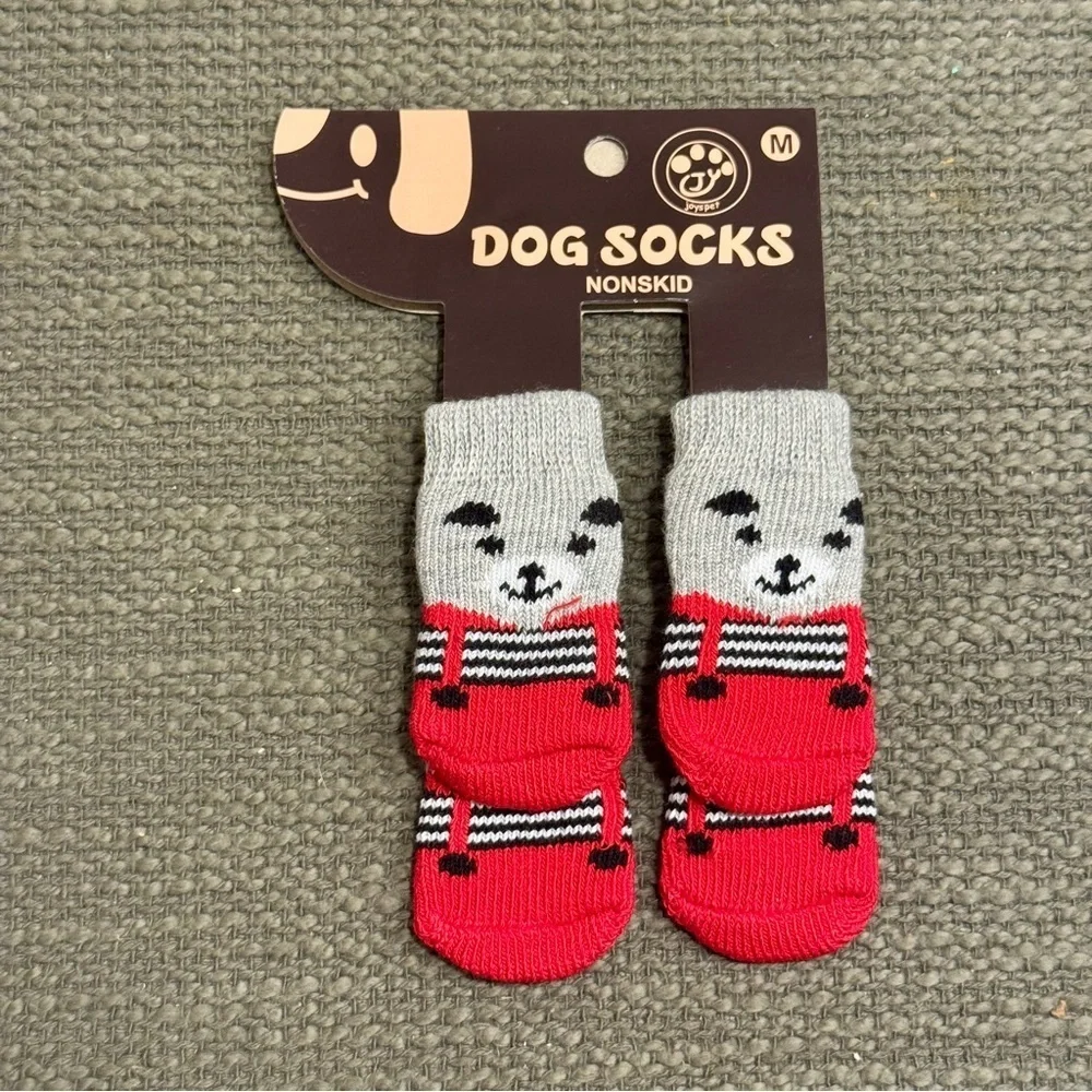 Red and Gray Non-Slip Dog Socks